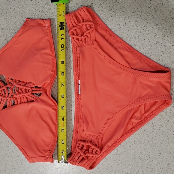 Becca Virtue M Janis Macrame High Neck in Coral Bikini Swim Top & Bottom - Picture 10 of 12